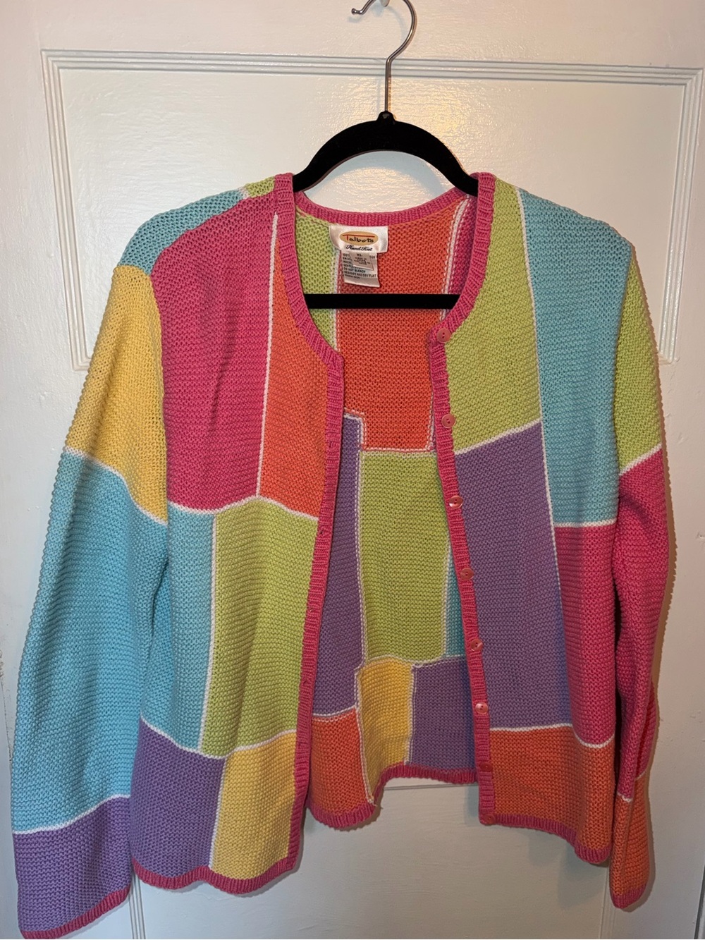 Talbots 100% Cotton Patchwork Knit Cardigan - Size XL